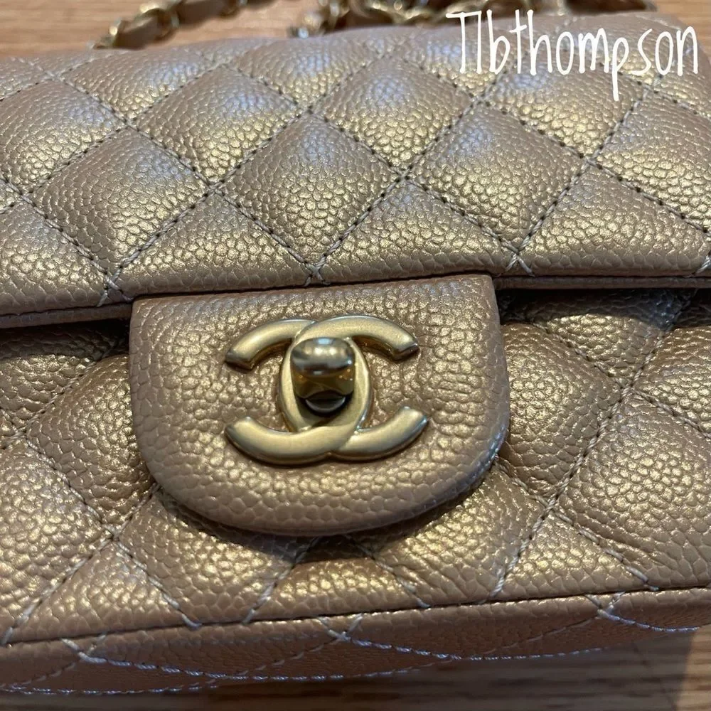 Chanel square mini gold caviar leather & GHW